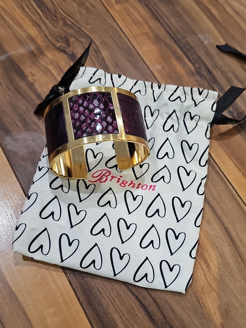 Brighton Purple Snakeskin Accent Gold Cuff Bracelet